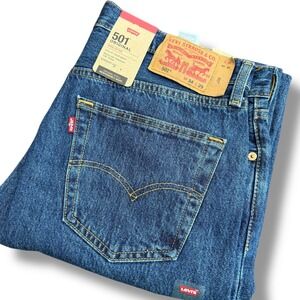 Levi's 501 Original Fit Jeans Mens W34 L29 Button Fly Dark Wash‎ Denim NEW